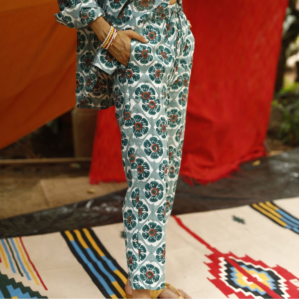 JODI Palm Trousers Block-Print Cotton Pants